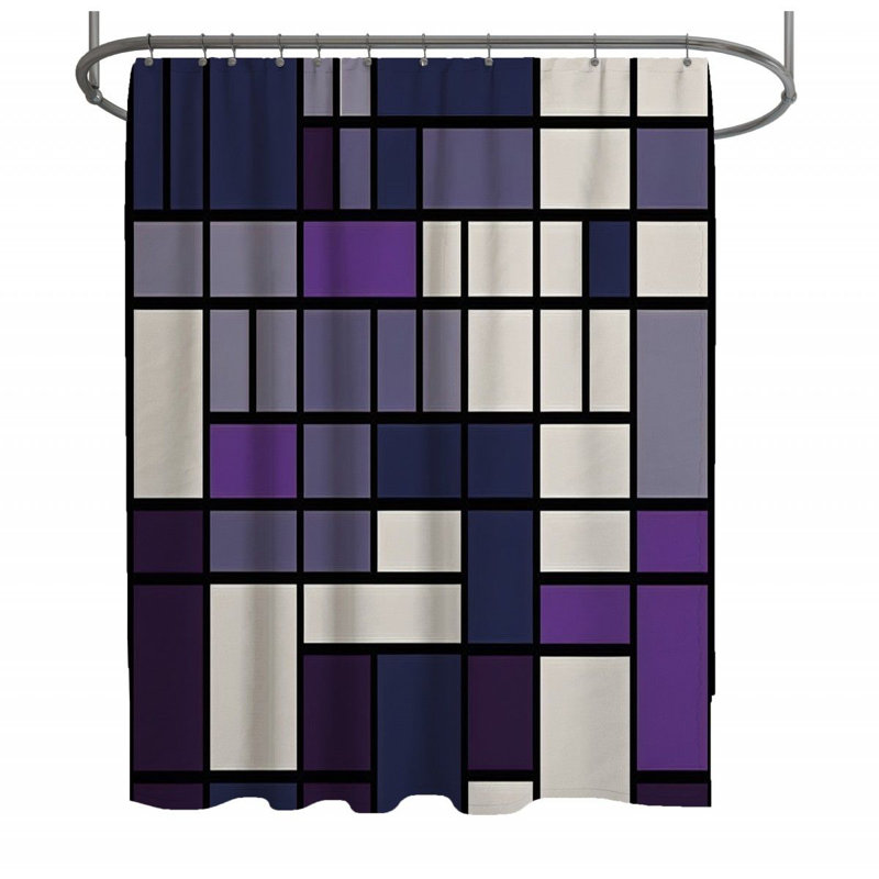 Rideau de douche Mondrian - décor de salle de bain moderne, H 73 po x l 70 po