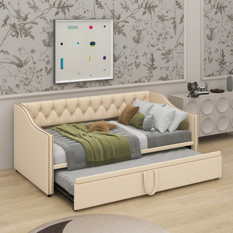 Lit de jour simple rembourré avec couchette, Beige