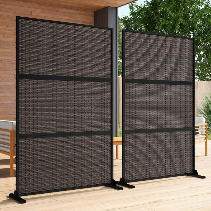 Panneau tissé de clôture 72 po x l 47,75 po avec motif d'intimité (ensemble de deux), Brun