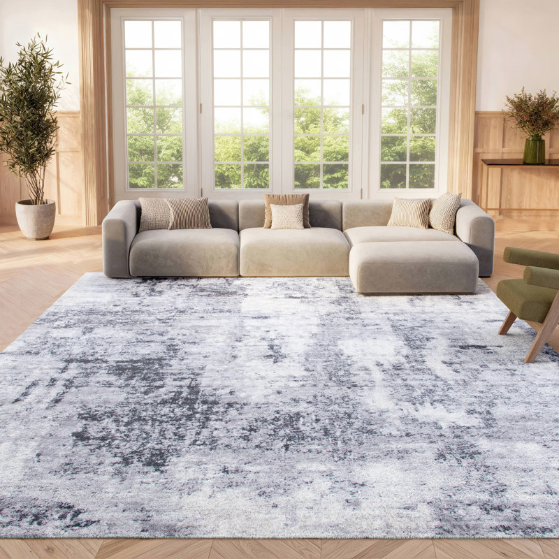 Tapis abstrait gris / ivoire Minyard, Rectangle 8 pi x 10 pi