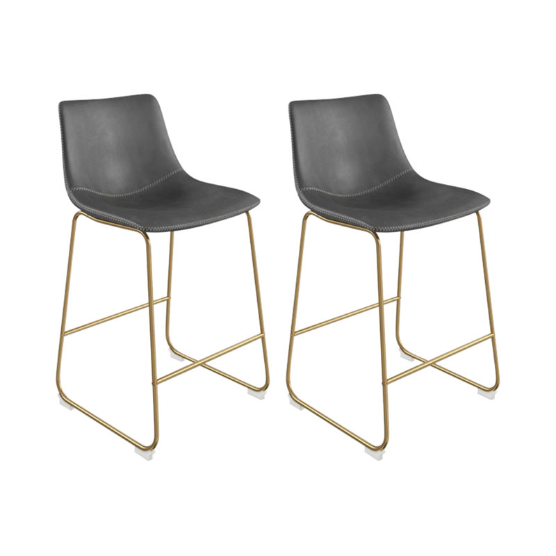 Nia Vegan Leather Bar & Counter Stool, Counter Stool (24" Seat Height), Gray, Gold