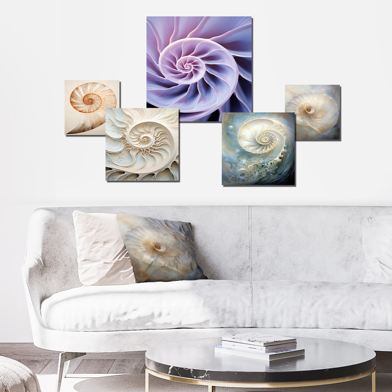 Cuivre cuivré spirales Nautilus I - ensemble d'art mural Nautilus de 5