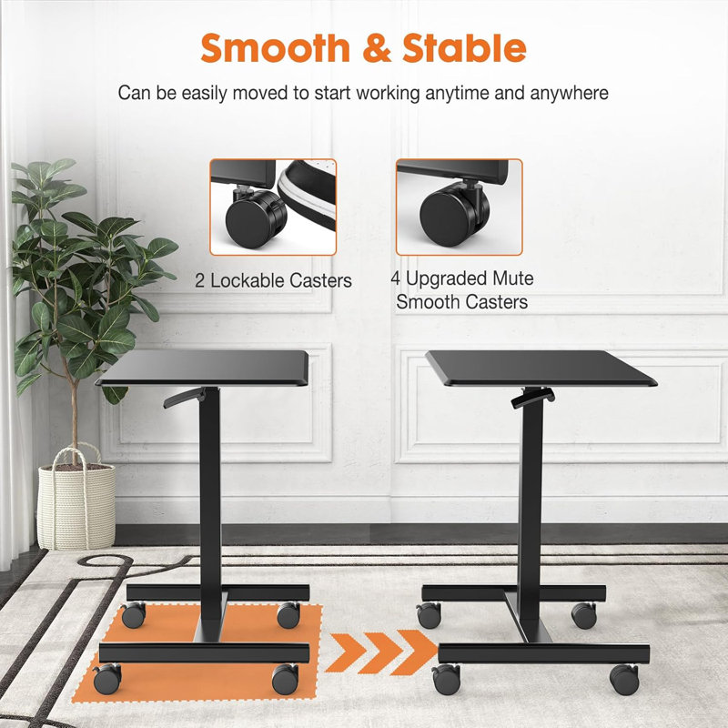 Mobile Standing Desk, Laptop Computer Cart, Height Adjustable Rolling Cart with Wheels, Small Rolling Desk for Home and Office