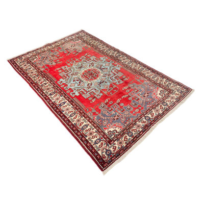 Vintage Handmade 4X7 Red And Ivory Anatolian Turkish Oushak Distressed Area Rug