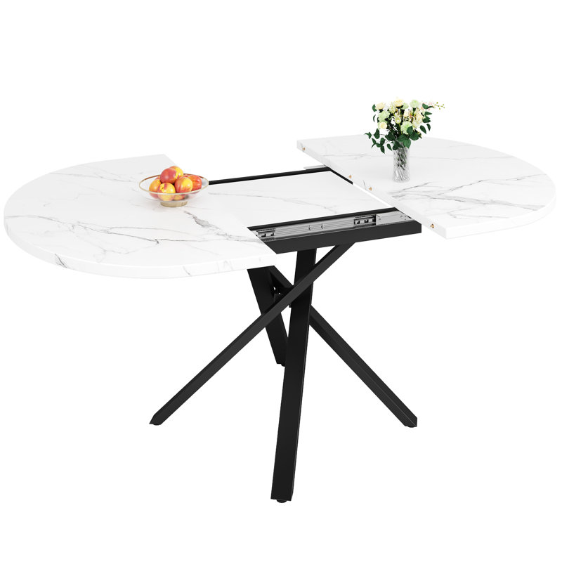 Extendable Metal Base Dining Table, White