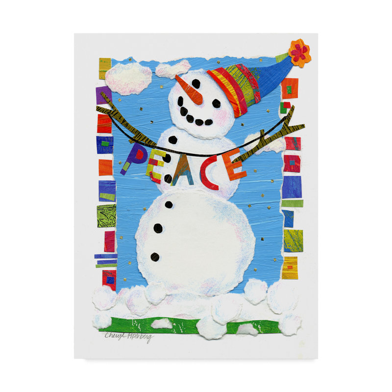 « paix bonhomme de neige », art encadré, H 19 po x l 14 po x P 2 po
