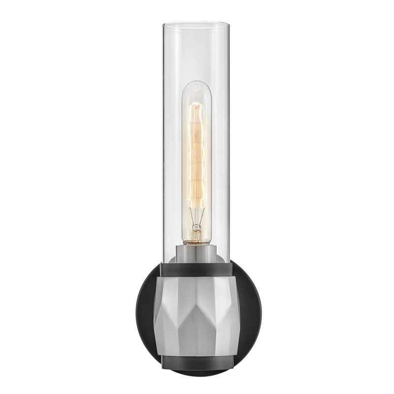 Ellison 1-Light Bath Vanity Light Wall Sconce with Faceted Cuff, Black/Brushed Nickel