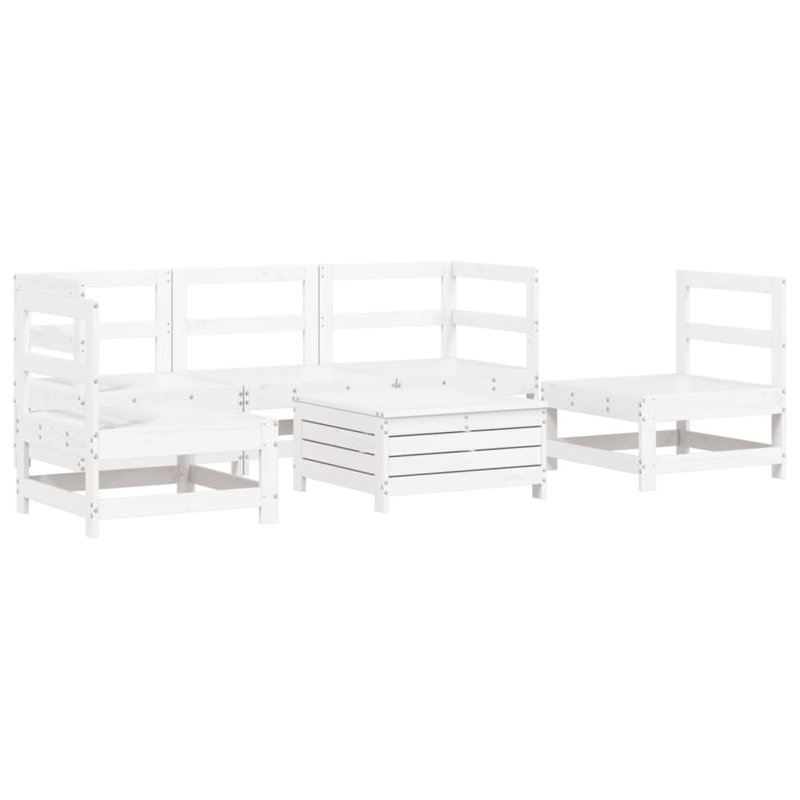 6 Piece Garden Sofa Set White Solid Wood Pine, White