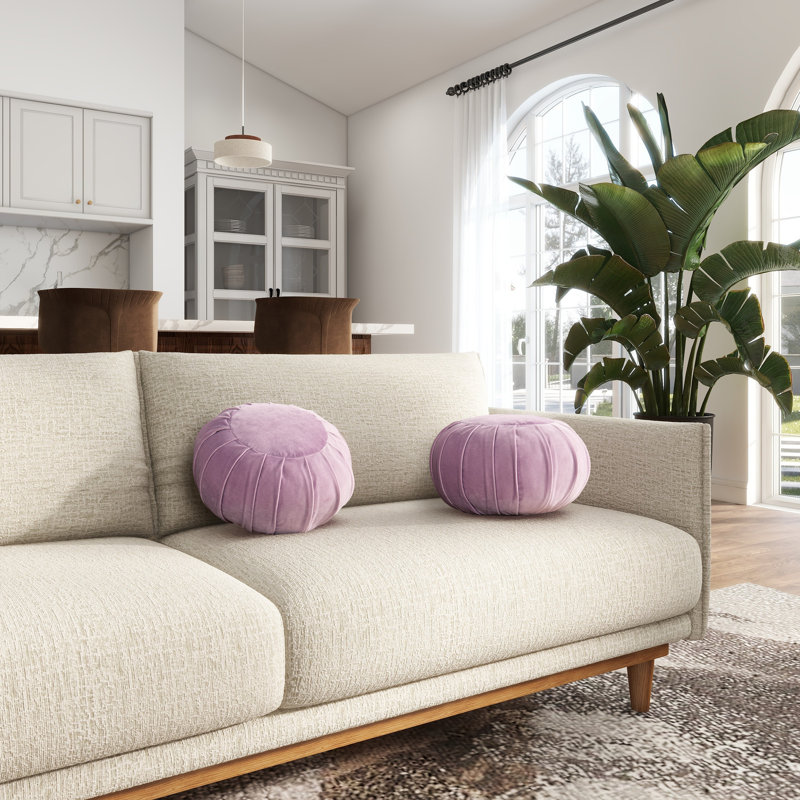Lavender Velvet Round Pleated Accent Pouffe Pillow