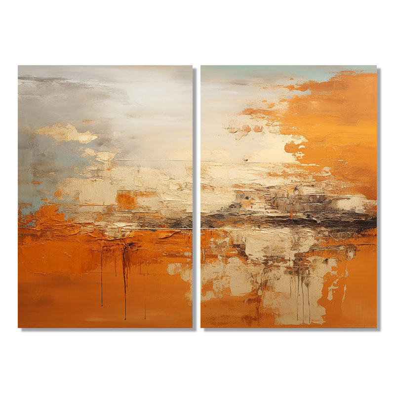 «Copper Glow», ensemble de 2 reproductions d'art sur toile abstraites, 36" H x 48" W, Wrapped Canvas, Does Not Apply