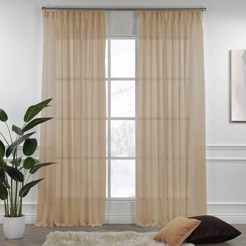 Sheer Single Curtain Panel, 190cm Width x 245cm Drop, Brown