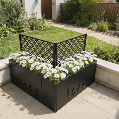 Ensemble de 3 jardinières en treillis en métal résistant à la rouille avec écran d'intimité et trous de drainage, lit surélevé pour patio, balcon et jardin, grande boîte: l 35,5 po x l 11,9 po x H 23,6 po Petite boîte: L 11,9 x l 11 0,9 x H 23,7 po
