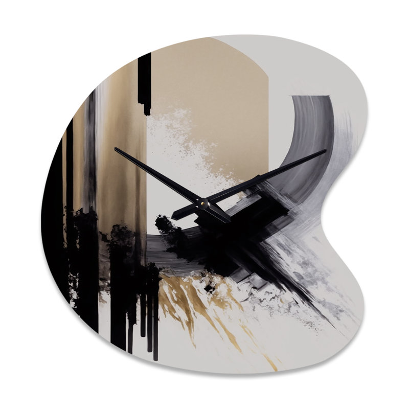 Noir, blanc et doré Expression IV - Horloge abstraite en métal de forme unique, horloge murale asymétrique moderne, Petit