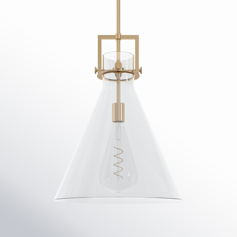 Luminaire suspendu avec tige 30 po Coterie, Laiton brossé, Transparent, H 20,38 po x l 16 po x P 16 po