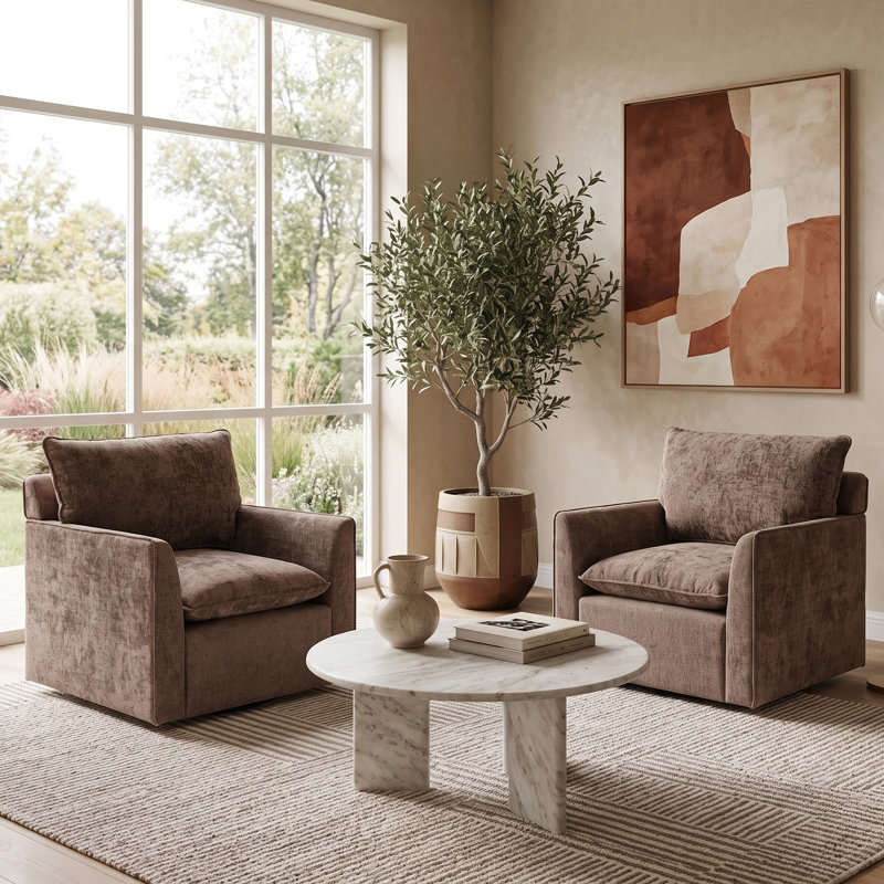 Ensemble de 2 chaises d'appoint pivotantes en chenille de 36,2 po de largeur (ensemble de 2), Brun