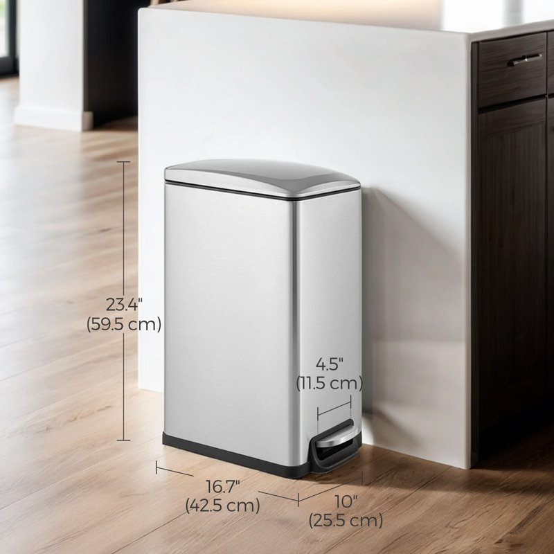 Poubelle à pédale 13 gallons avec couvercle, fermeture en douceur, seau intérieur, Argent argent