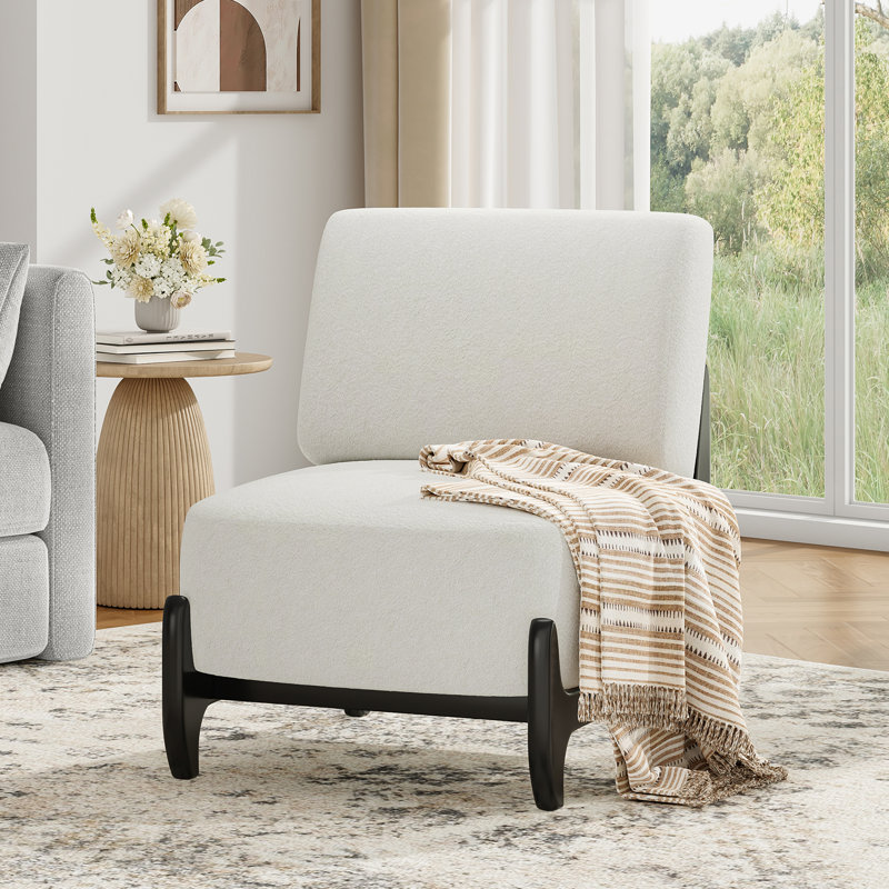 Modern Accent Chair With Solid Wood Base, Beige