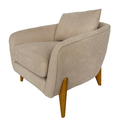 Fauteuil rembourré confortable, beige, en pin, une place avec coussin de dossier pour chambre à coucher, peu encombrant, assise moyennement moelleuse, montage facile, fauteuil moderne et flexible, coussin, structure et revêtement inclus.