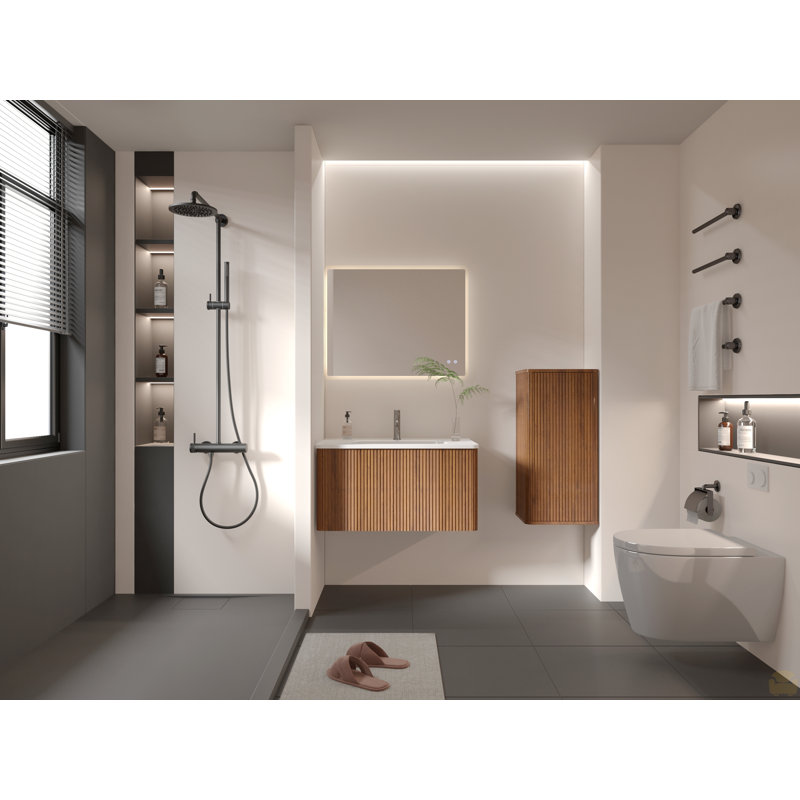 Armoire de rangement murale flottante pour salle de bain, armoire de rangement murale, Noyer