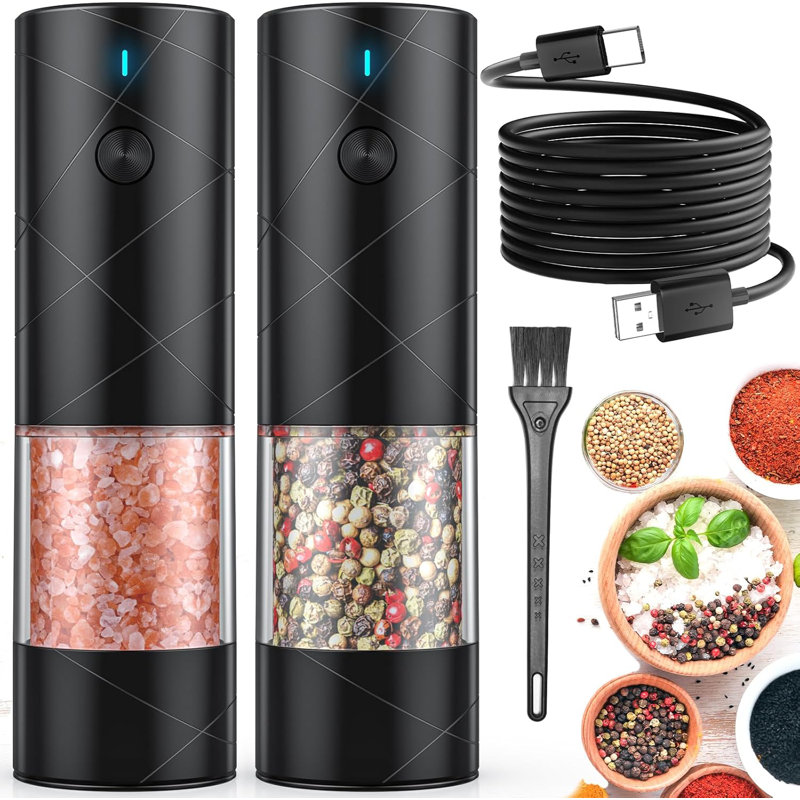 2-pack Electric Salt & Pepper Grinder Black