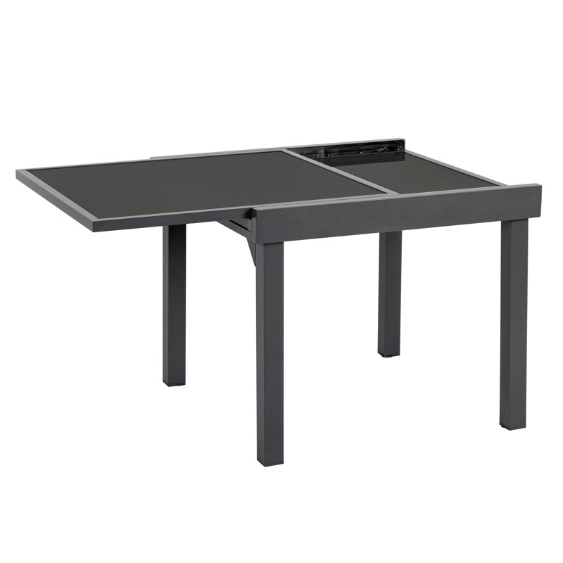 Extendable Rectangular Glass Outdoor Dining Table, Black