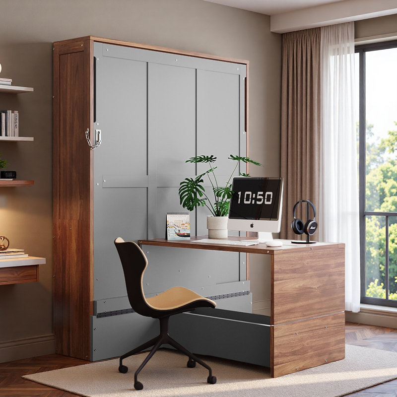 Lit escamotable avec bureau pliable Murphy, Grey/Walnut
