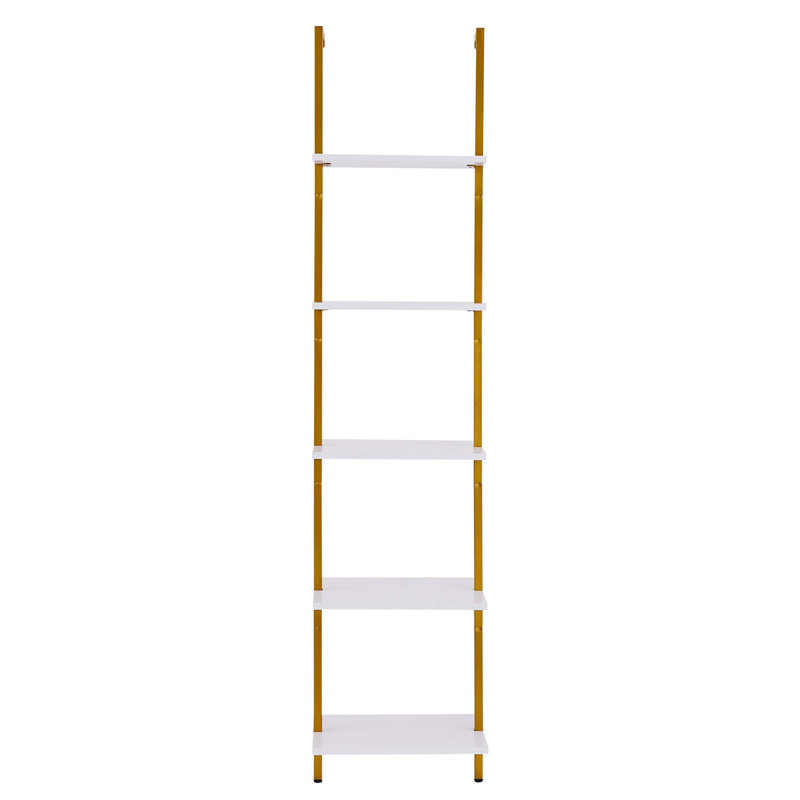 Industrial Square Pipe Shelf 5 Tier 15.6X11.8In Wall-Mount Gold White, (5 Shelves) 6.3"H x 18.9"W x 14.37"D