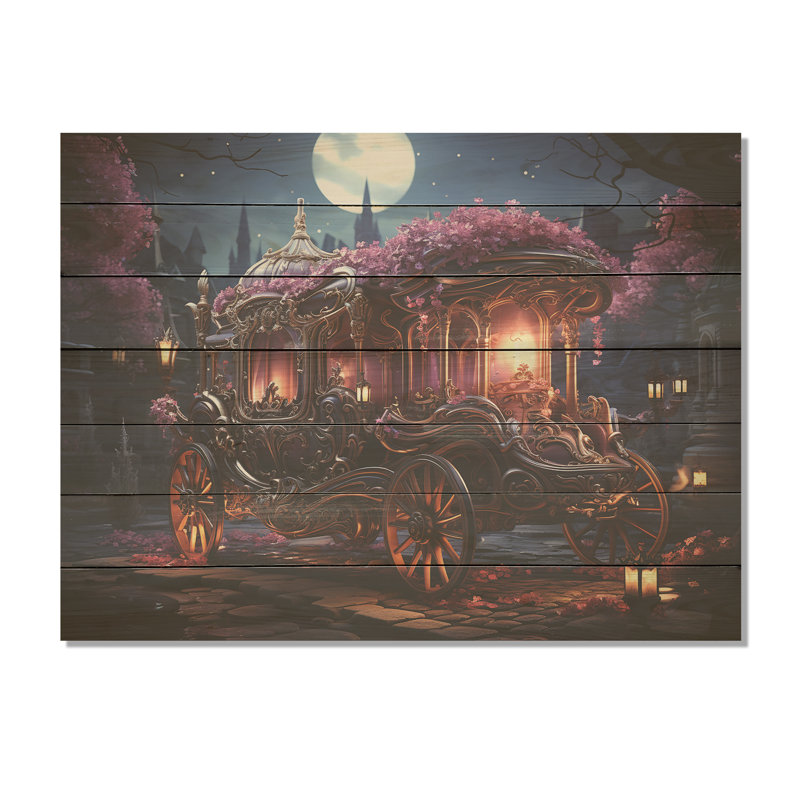Motif floral de princesse - vieux chariot américain sur bois, H 34 po x l 44 po x P 0,78 po