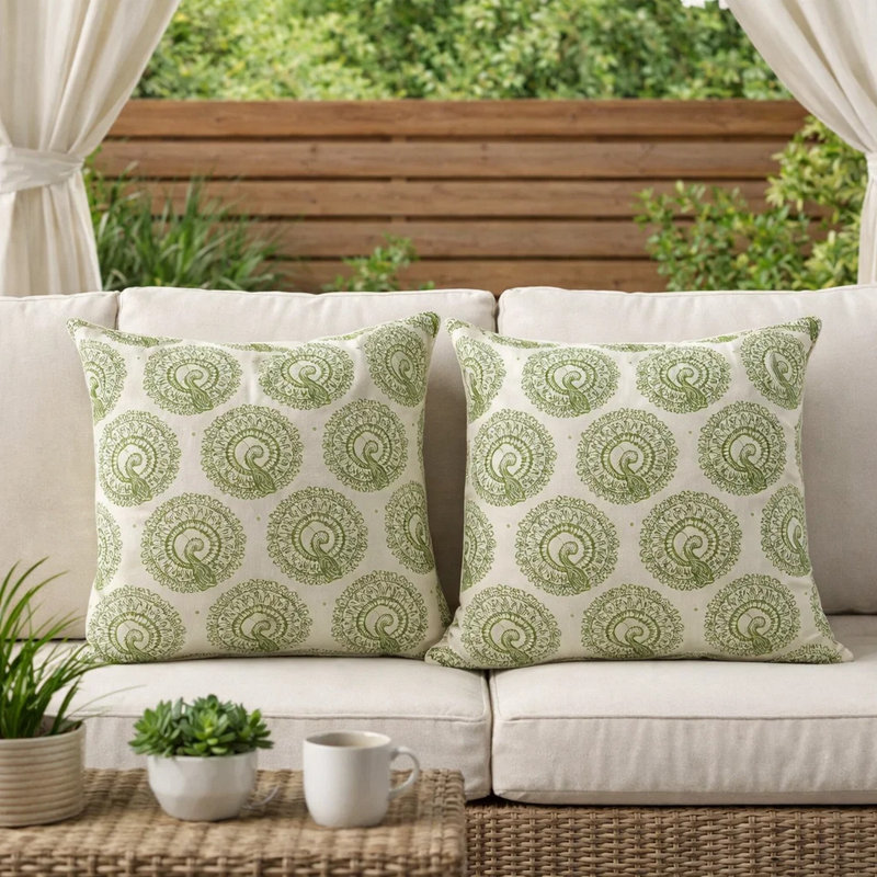 Large Pillow Cover and Insert, Green, 18.8" H x 18.8" W x 10.5" D