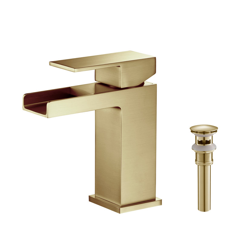 Waterfall Single-handle Bathroom Faucet, Brushed Gold, With Drain Assembly