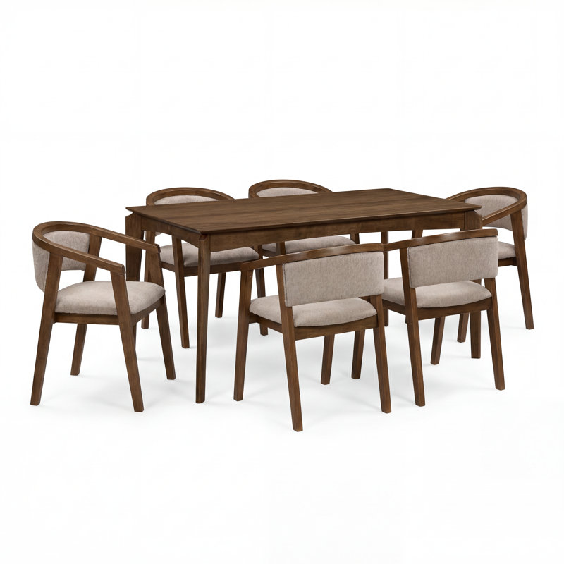 Ensemble de table de salle à manger de style Mid-Century 7 pièces avec chaises rembourrées Boucle Davisboro