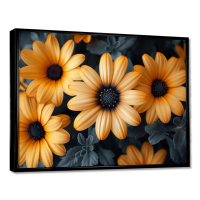Monochromes jaunes et noirs, soufflage III - marguerites, impression d'art mural