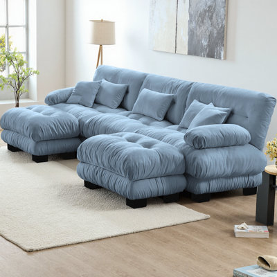 Canapé modulaire surdimensionné en U avec 2 repose-pieds CloudHaven, conception de canapé Cloud en tissu chenille de qualité supérieure, siège profond confortable pour le salon, 3 places avec coussins