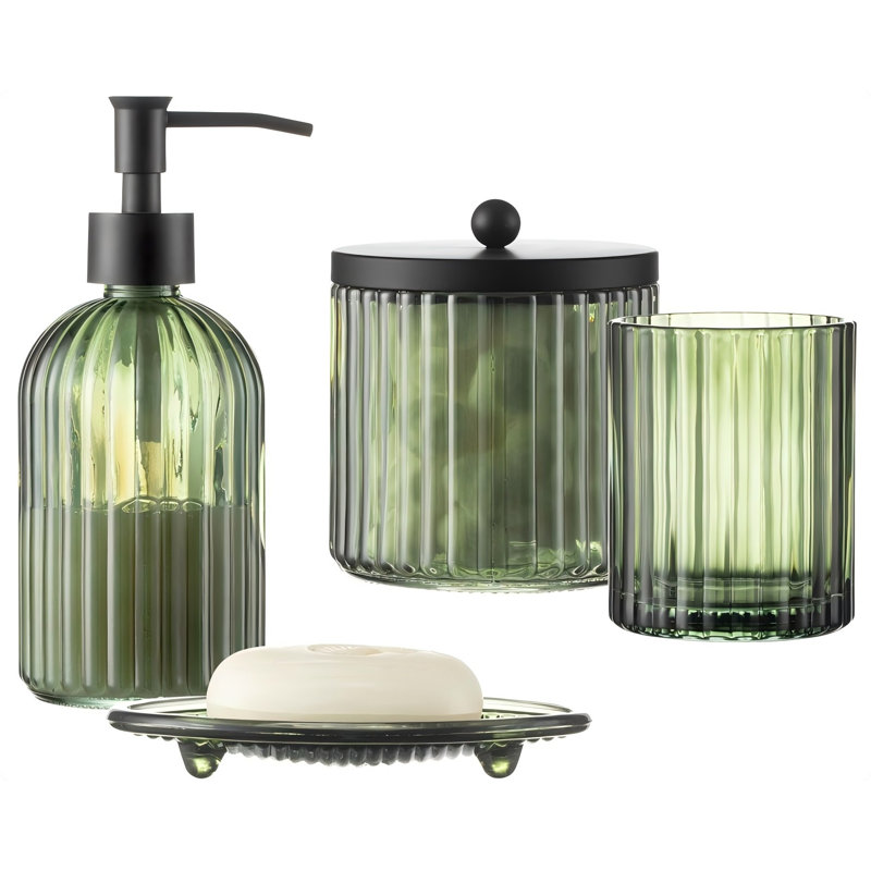 Ensemble d'accessoires de salle de bain en verre épais 4 pièces avec motif pressé décoratif