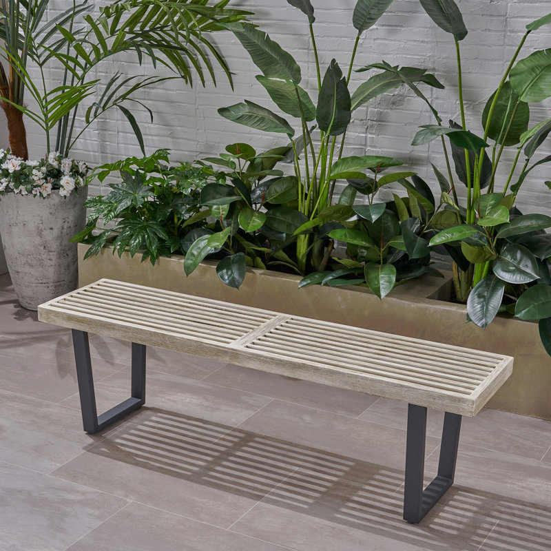 Metal/Solid Wood Outdoor Bench