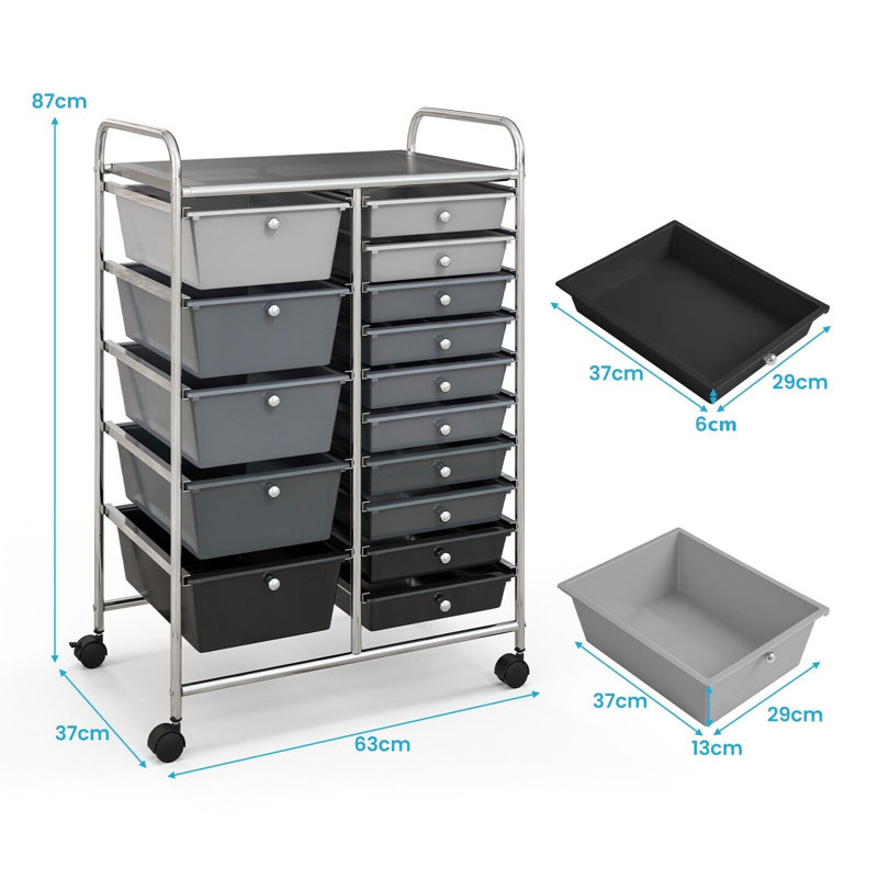 15 Drawer Storage Drawer, Gray/Black