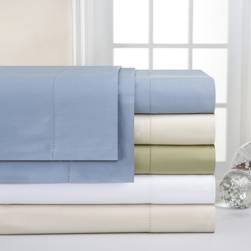 594 Solid Sateen 100% Cotton Sheet Set, King Sheet Set + Fitted Sheet + 2 Pillowcases, Bone
