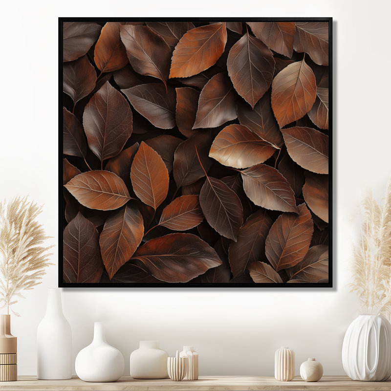Feuilles de sable brun II - feuilles, impressions sur toile, Impression encadrée flottante, Noir, noir, noir, noir
