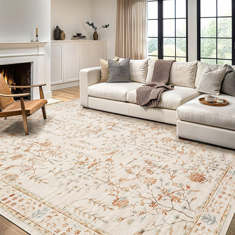 Area Rug for Living Room, Vintage Retro Boho Rug, Washable Non Slip & Low Pile Carpet for Living Room, Bedroom, Dining Room
