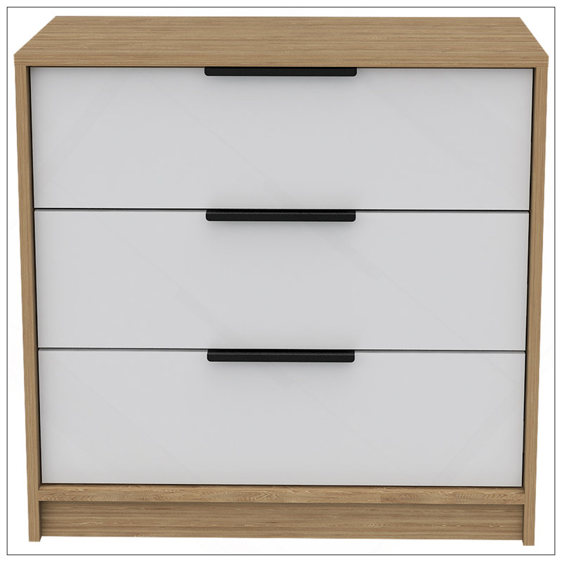 Commode 3 tiroirs Kaia, plateau supérieur, Naturel / Blanc