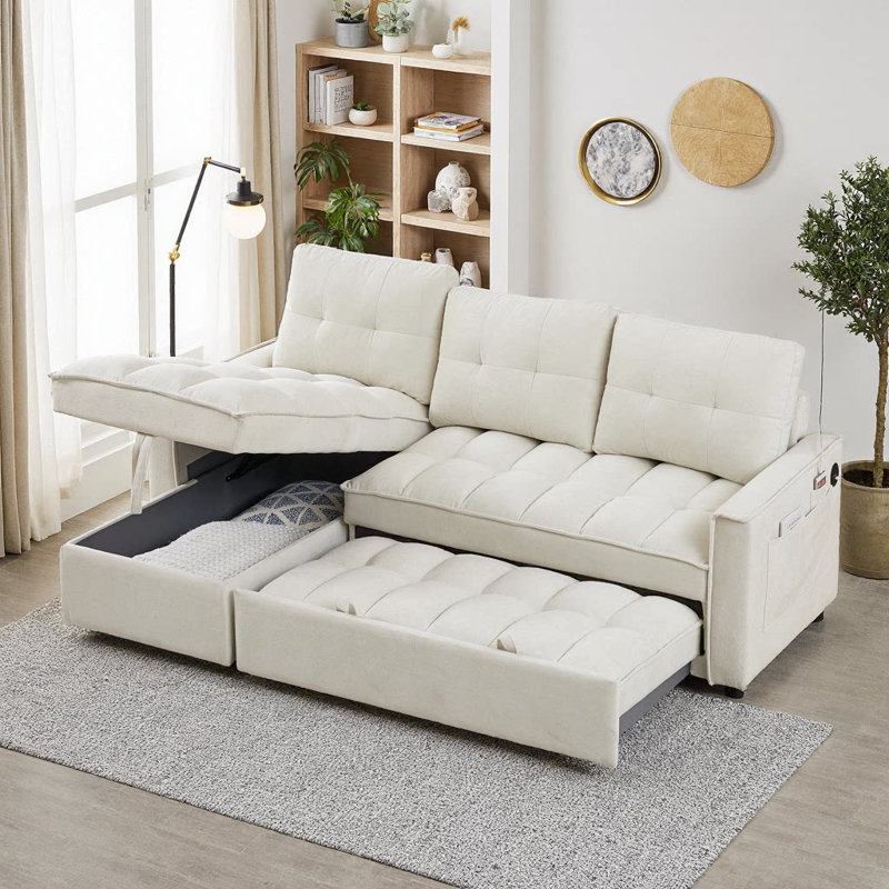 Canapé modulaire inclinable avec lit escamotable Lesniak, Beige