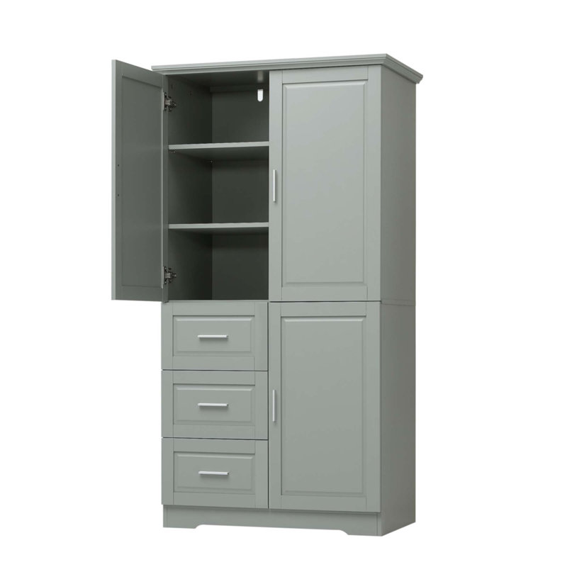 Armoire de rangement haute et large avec portes pour salle de bain / bureau, Gris