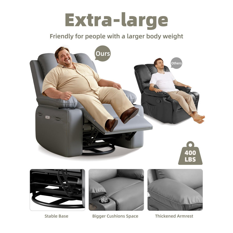  Oversized Recliner Chairs with Heat and Massage - 360° Swivel Lazy Recliner Chair for Adults- Manual Rocking Chair with Cup Holder for Living Rooms, Bedrooms and Nurseries