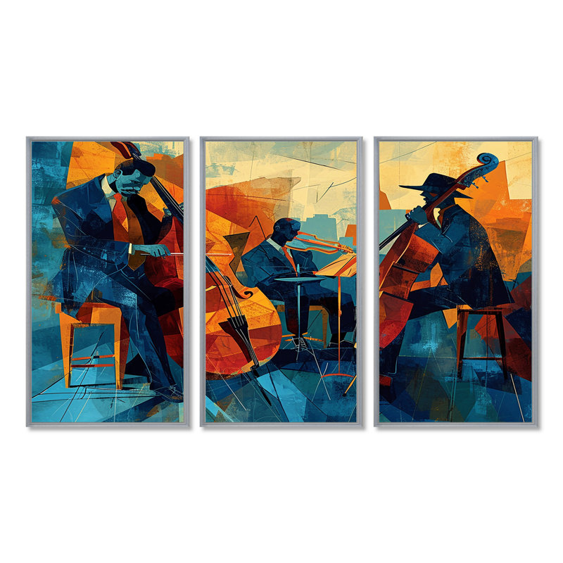 Miroir - ensemble d'art mural musicien, Encadrement argenté, H 32 po x l 48 po x P 1 po