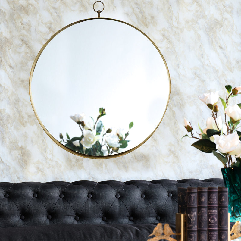 Miroir rond 30 po x 34 po doré avec cadre en fer. Embellissez votre vestibule. Idéal pour les vestibules, les salons, les chambres à coucher, les meubles-lavabos et les vestibules