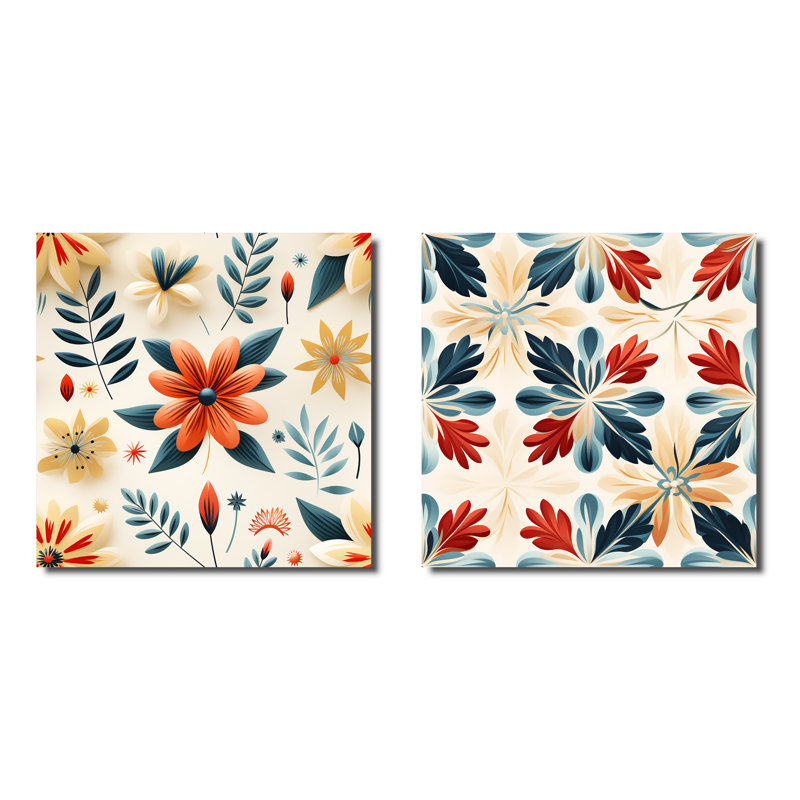 Halvorson - Ensemble de 2 collages carrés botaniques abstraits, Toile tendue, H 30 po x l 61 po