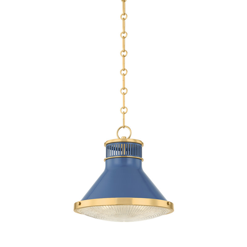 Luminaire suspendu Highclere par Mark D. Sikes, Laiton vieilli / bleu français doux, H 12 po x l 12,75 po x P 12,75 po