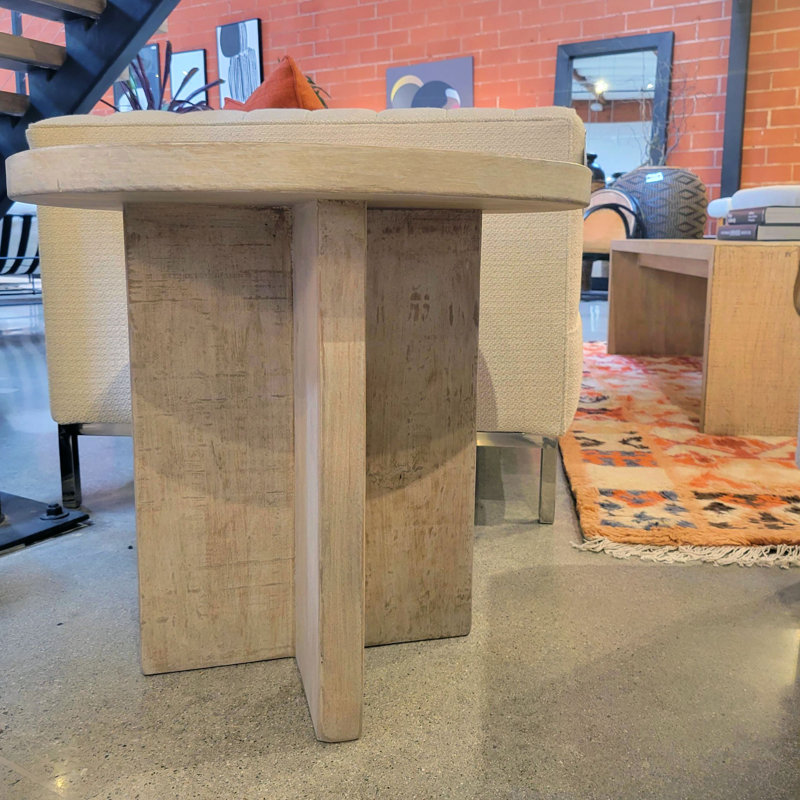Langell 24" Round Reclaimed Pine White Wash End Table with Cross Base