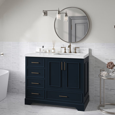 42.25 " W Freestanding Standard Free Standing 1 Single Vanity Bathroom Vanity With Carrara Quartz Top