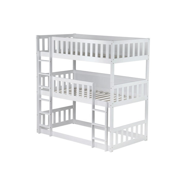 Latitude Run® Stylish Twin Over Bunk Bed With Ladders, White Oak Rubber ...